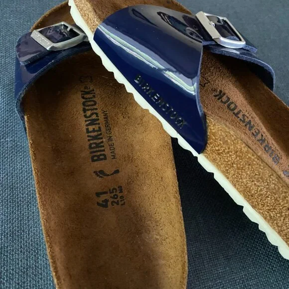 Birkenstock Madrid Birko Flor Narrow Blue Patent Leather Sandal Size 41 L10 M8 - Picture 6 of 8
